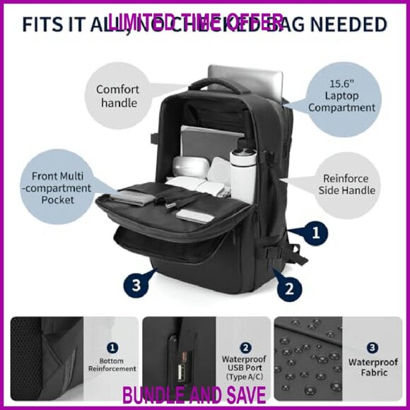 Expandable Carry-On Backpack with USB Port, Flight Approved, 18.9\